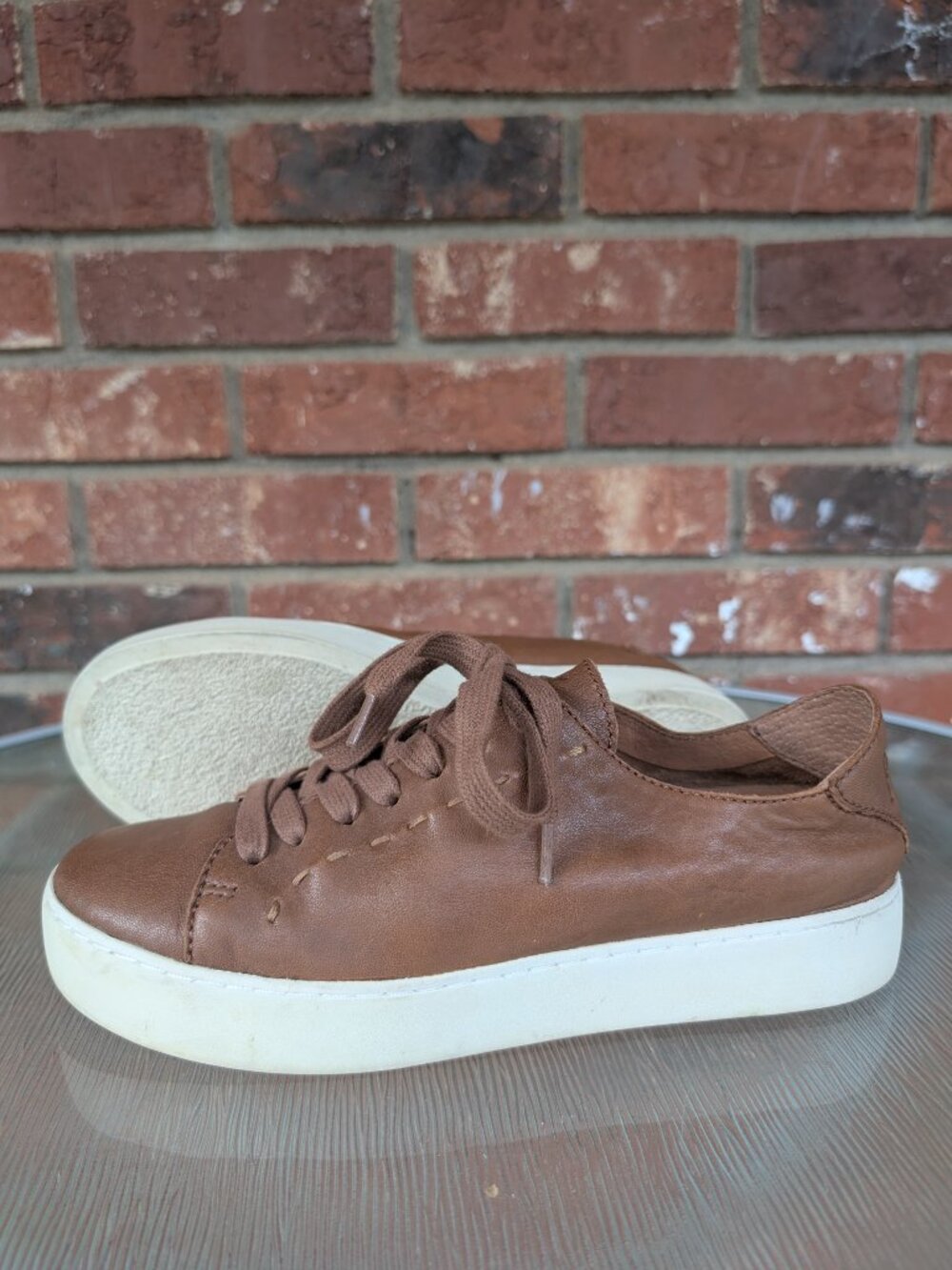 Women's FRYE Brown Leather Sneakers Shoes Size 7.5 M